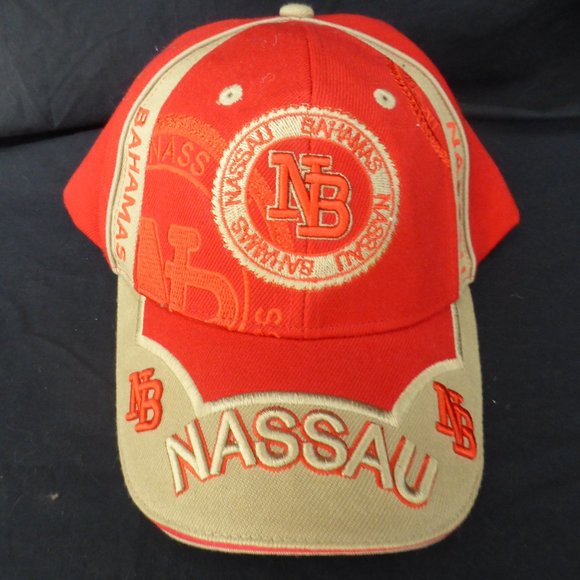 NASSAU BAHAMAS orange and beige baseball cap GUC